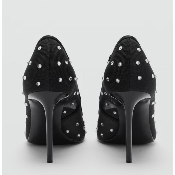 MANGO MNG BLACK LOURSI RHINESTONE GLITTER MESH STILETTO HIGH HEELS SHOES 39 8.5 - Picture 3 of 8